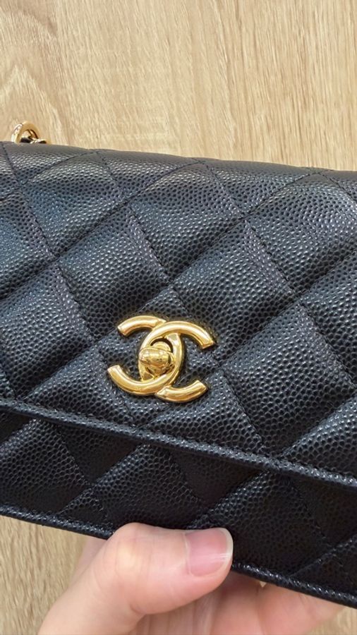 Chanel 黑荔枝牛皮CF包吊飾肩斜背包AP3318-2