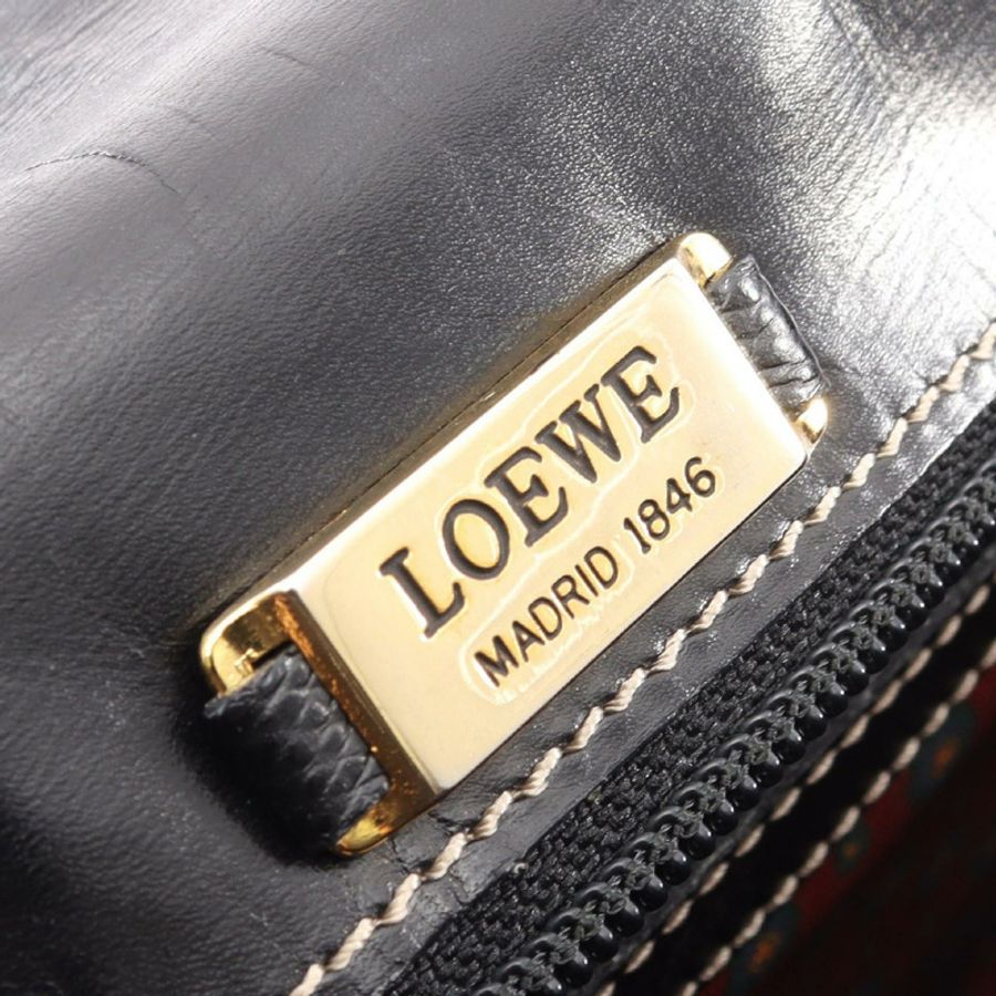 LOEWE Anagram 斜背單肩包，黑色皮革，二手，女士，金色五金-3