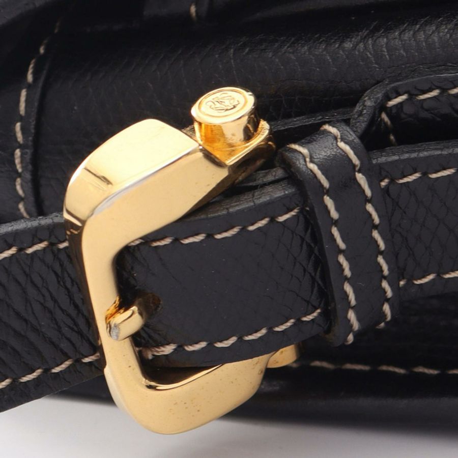 LOEWE Anagram 斜背單肩包，黑色皮革，二手，女士，金色五金-5