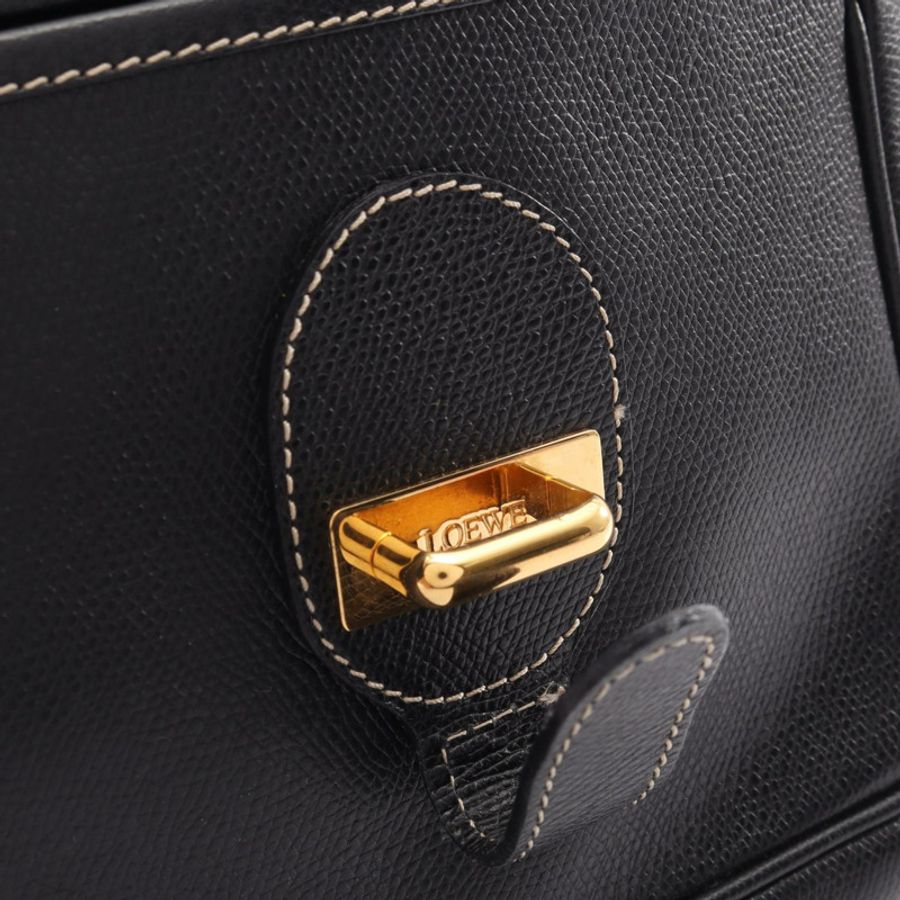 LOEWE Anagram 斜背單肩包，黑色皮革，二手，女士，金色五金-6