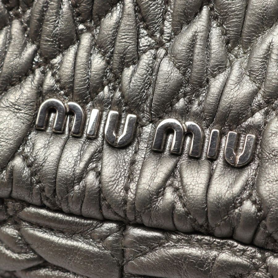 Miu Miu NAPPA CRYSTAL Matelasse Chain Shoulder Bag 皮革銀色二手女士包-7