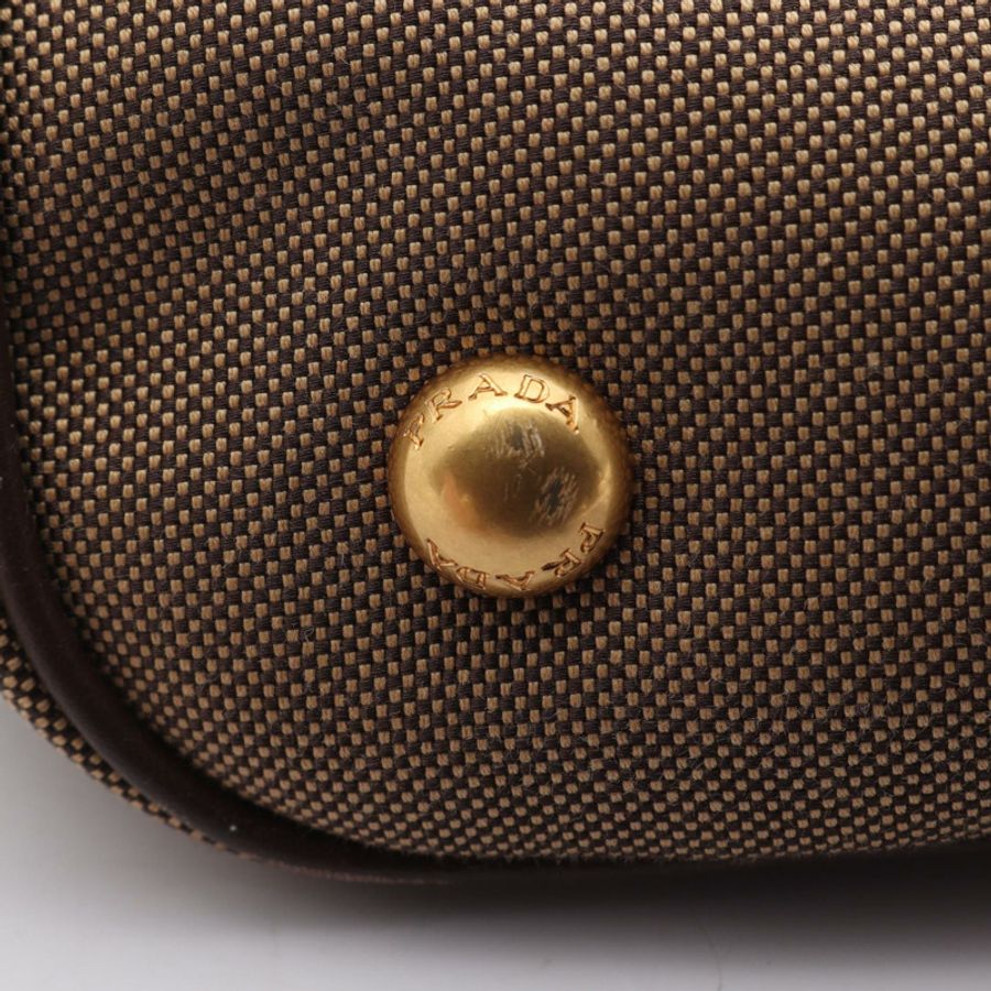 PRADA Logo提花緞帶肩包帆布皮革米色棕色二手-5
