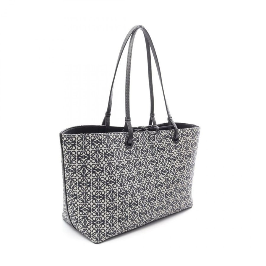 LOEWE Repeat Anagram East West Shulder 手提包，帆布皮革，米色/海軍藍，二手-1