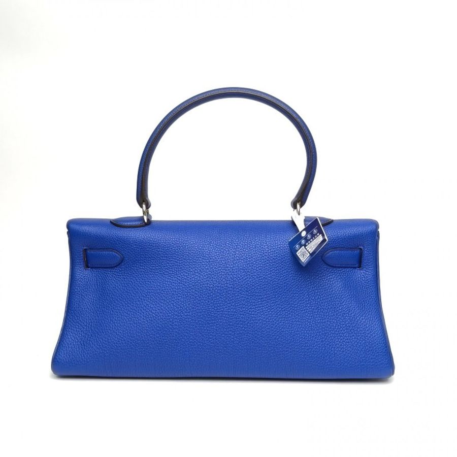 HERMES shoulderkelly7T電光藍TC皮框O銀扣肩背包-2