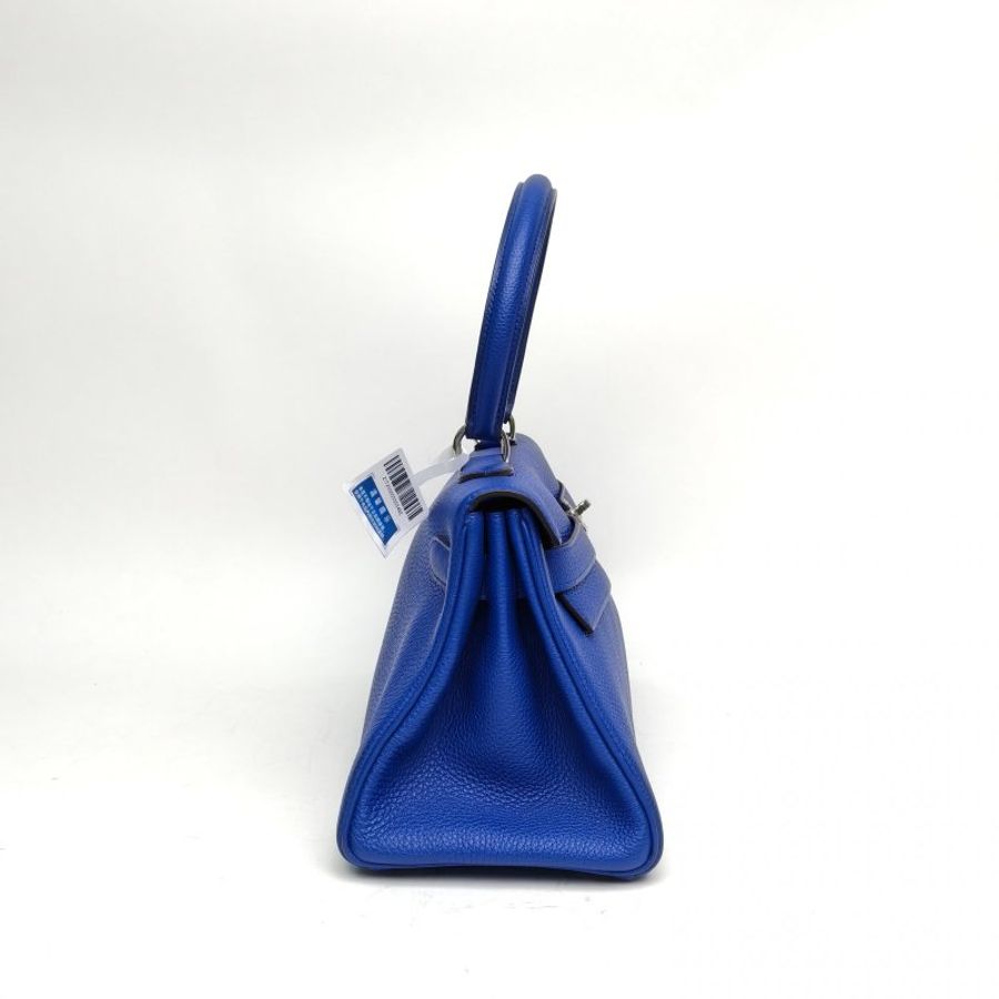 HERMES shoulderkelly7T電光藍TC皮框O銀扣肩背包-3