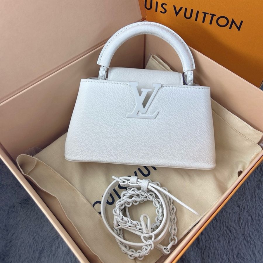 路易威登 LV Capucines mini 磨砂白 橫版手提包斜背包 白色-1