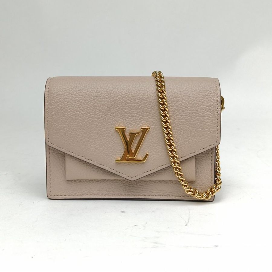 LOUIS VUITTON 奶茶色牛皮金扣mylockmenano小斜挎包肩背包-0