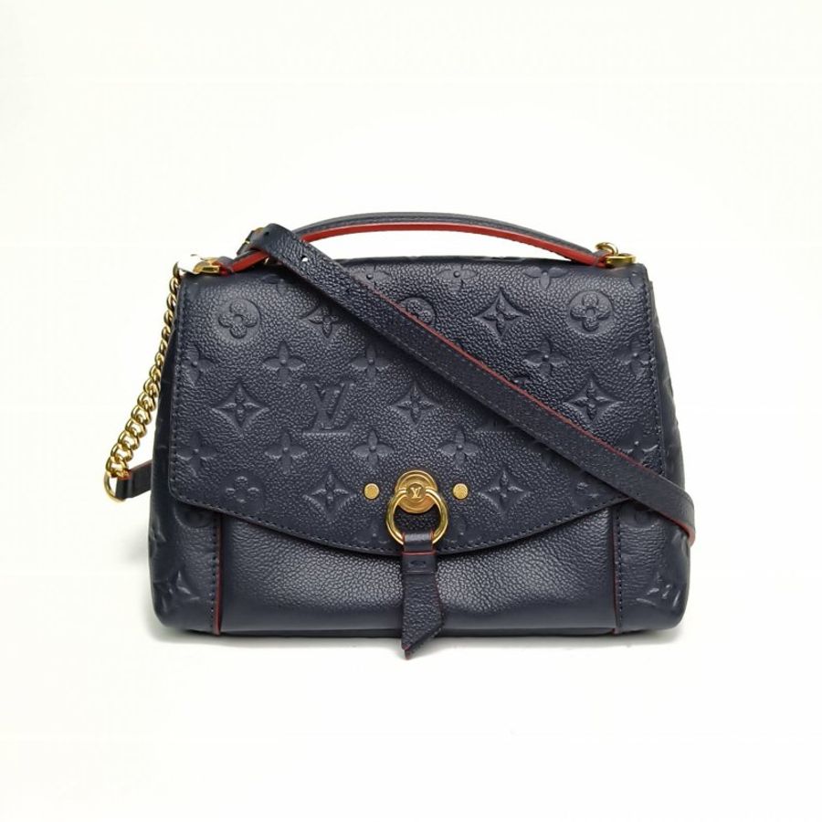 LOUIS VUITTON 藍色牛皮Blanchebb老花壓紋郵差包肩背包-0