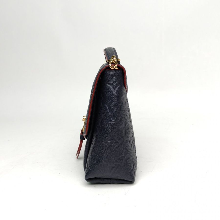LOUIS VUITTON 藍色牛皮Blanchebb老花壓紋郵差包肩背包-1