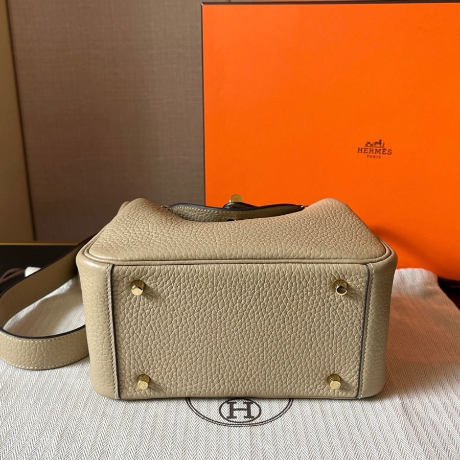 Hermes愛馬仕 mini Lindy手提包單肩包 S2風衣灰金扣 tc皮-5