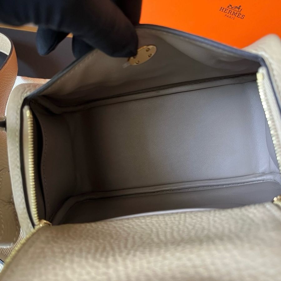 Hermes愛馬仕 mini Lindy手提包單肩包 S2風衣灰金扣 tc皮-7
