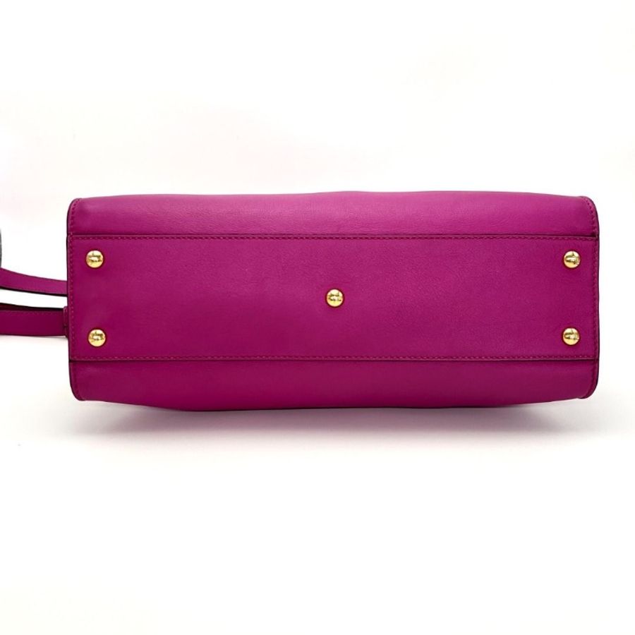 FENDI 玫紅色金扣peekaboo手提斜背包34*23.5*12 9新 配件塵袋-4