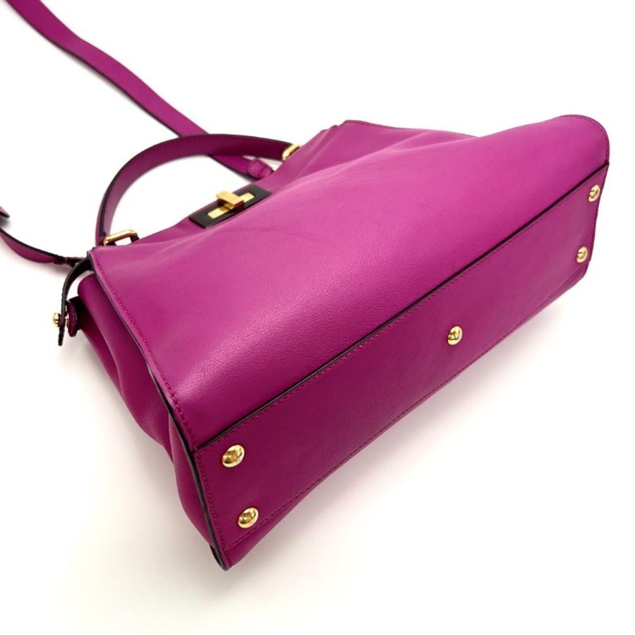 FENDI 玫紅色金扣peekaboo手提斜背包34*23.5*12 9新 配件塵袋-5