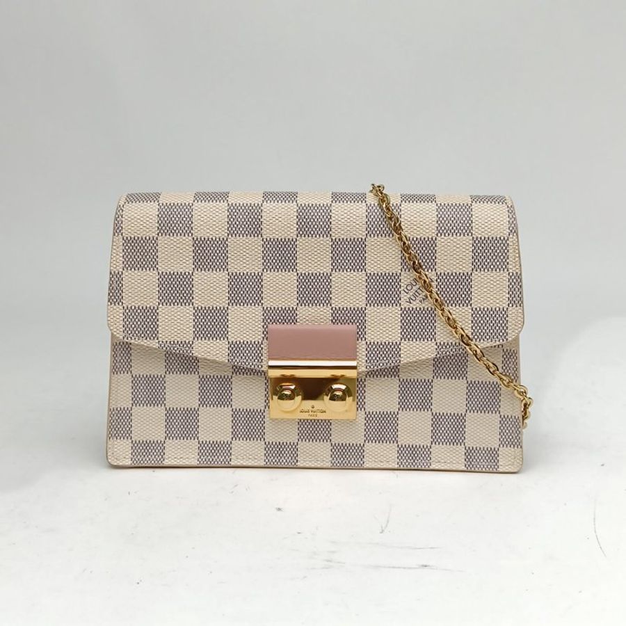 LOUIS VUITTON 金扣晶片croisette白棋盤格WOC鏈條肩背包-0