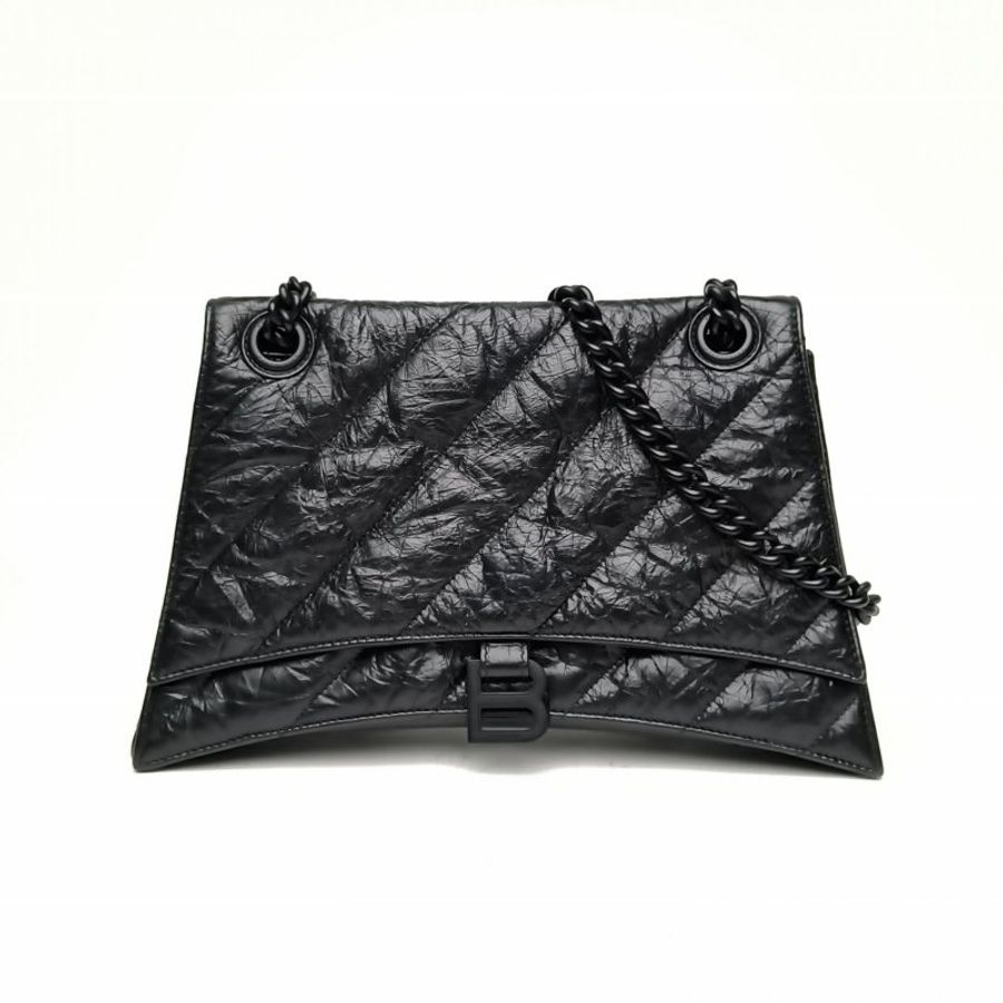 BALENCIAGA CRUSH沙漏復古手提單肩包中號牛皮黑扣肩背包-0