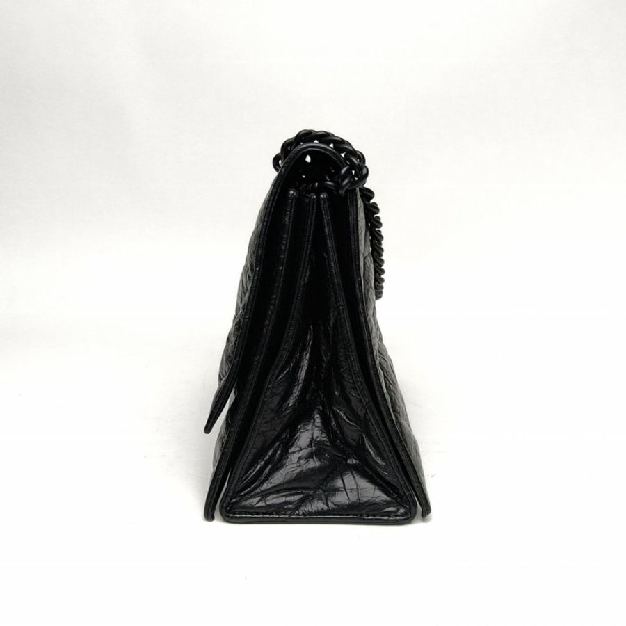 BALENCIAGA CRUSH沙漏復古手提單肩包中號牛皮黑扣肩背包-1