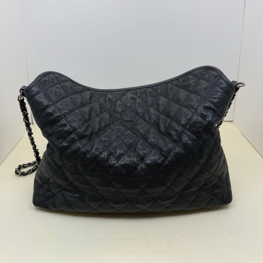 香奈兒/Chanel 黑銀荔枝牛皮hobo嬉皮包 單肩包斜挎包機場包35cm-1