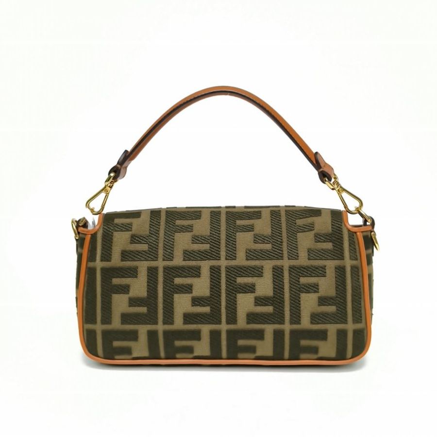 FENDI Baguette法棍包中號金扣老花帆布金扣肩背包-2