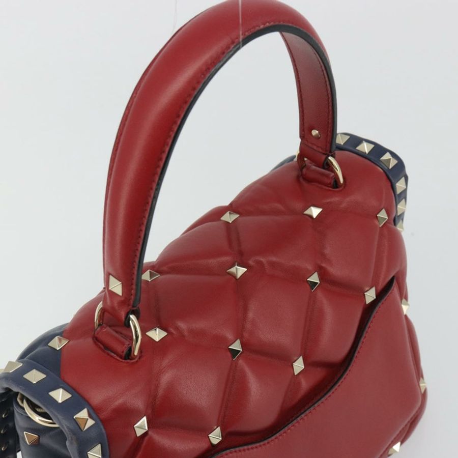【日本直送】華倫天奴鉚釘手提包 皮革 兩用 紅色 海軍藍 金色 正品 bs36227A-5