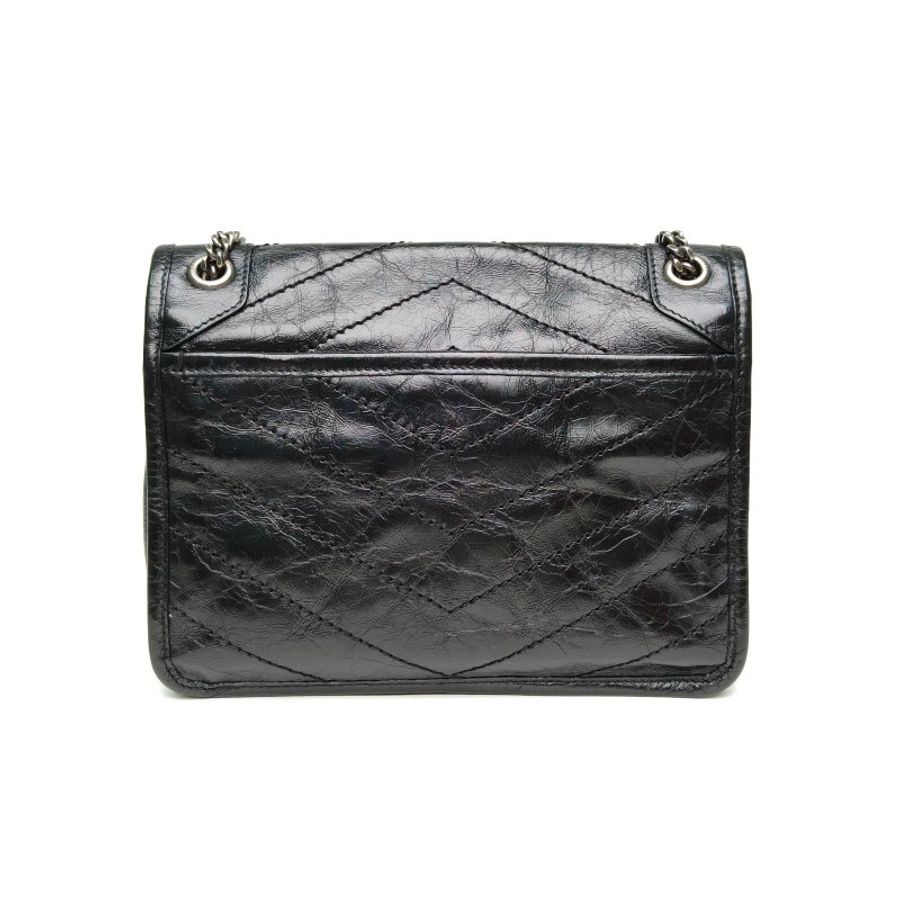 SAINT LAURENT NikiMini21D扣黑色牛皮銀扣肩背包-2