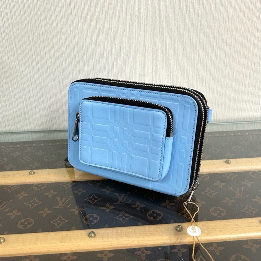 【威選精品】 ✨ BURBERRY 藍色牛皮格紋肩背斜背包 ✨-5