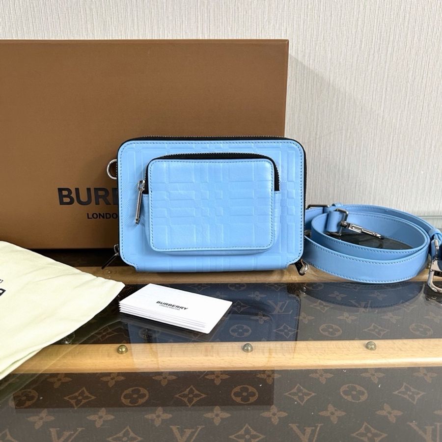 【威選精品】 ✨ BURBERRY 藍色牛皮格紋肩背斜背包 ✨-6