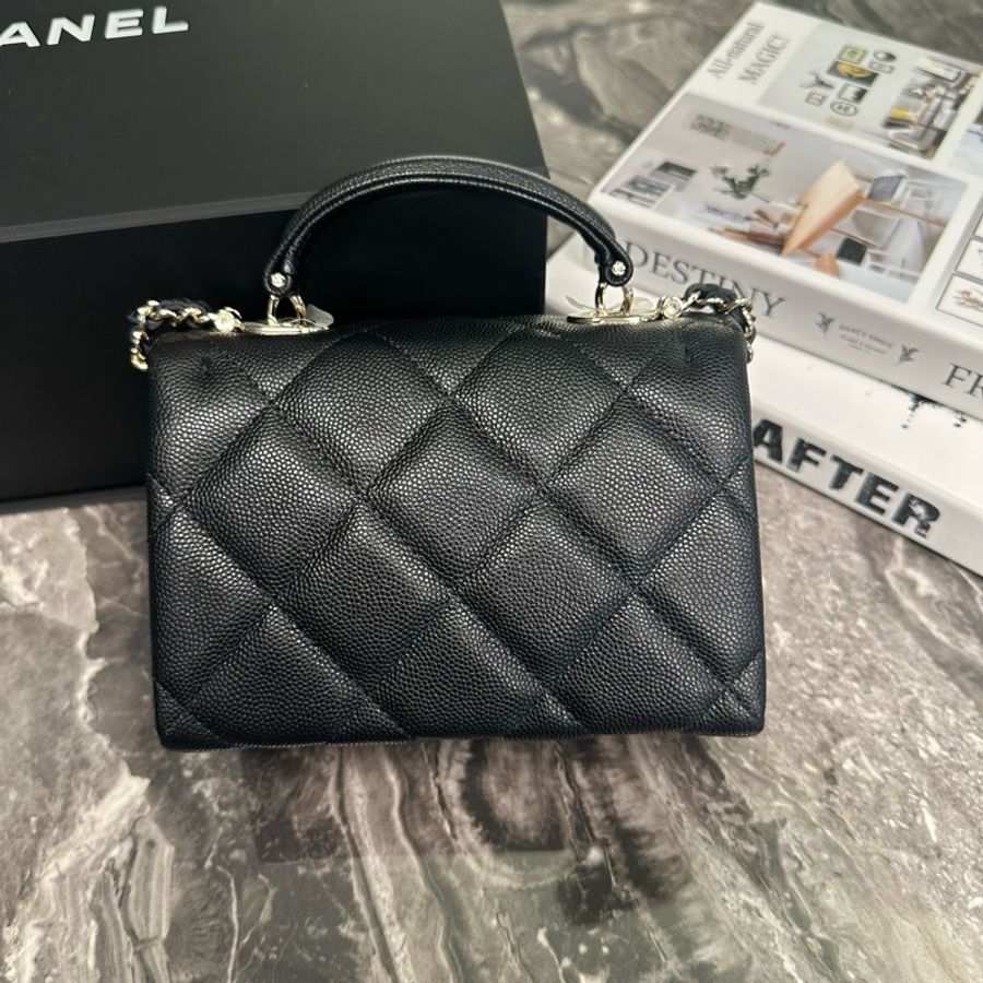 Chanel香奈兒26P黑金荔枝牛皮手柄kelly小號牛奶盒子手提包斜挎包15cm 芯片款-1