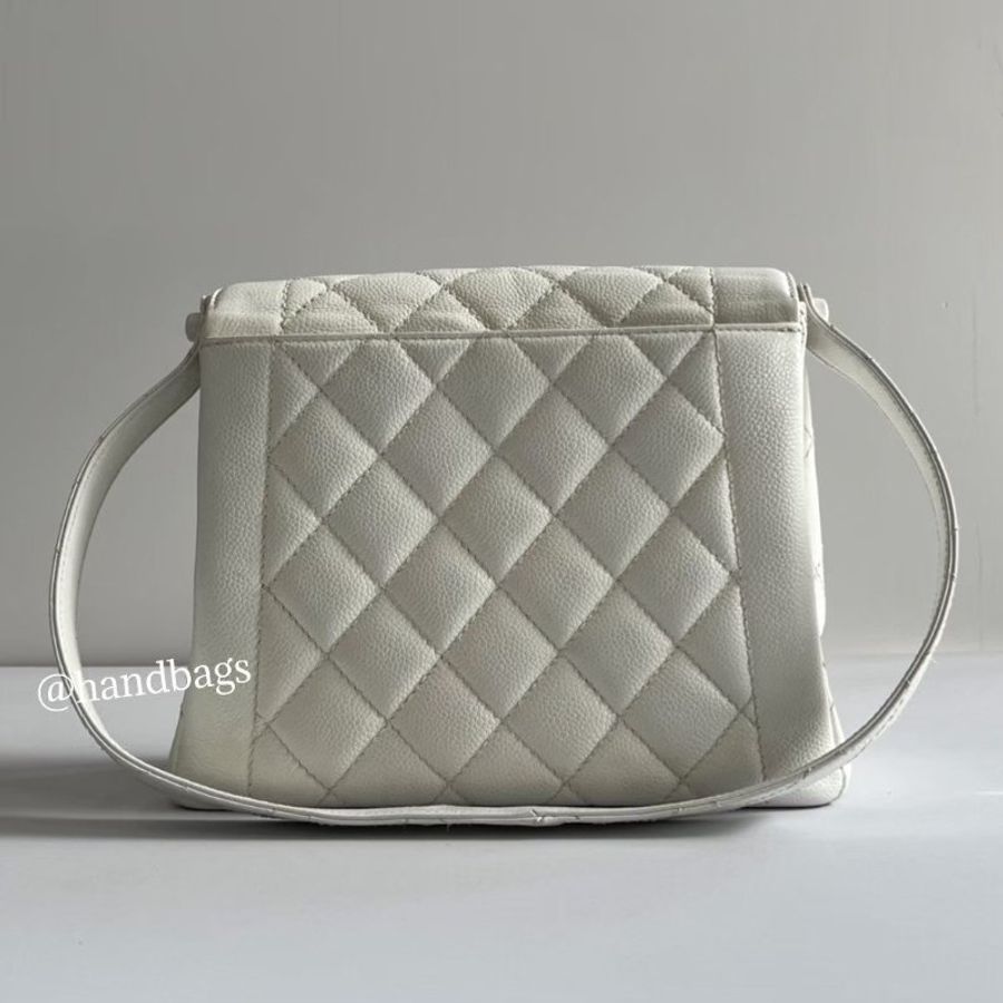 CHANEL VINTAGE 老香 古董 白色 荔枝皮 18K 金釦 復古 肩背包-1
