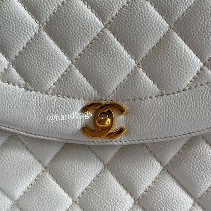 CHANEL VINTAGE 老香 古董 白色 荔枝皮 18K 金釦 復古 肩背包-5