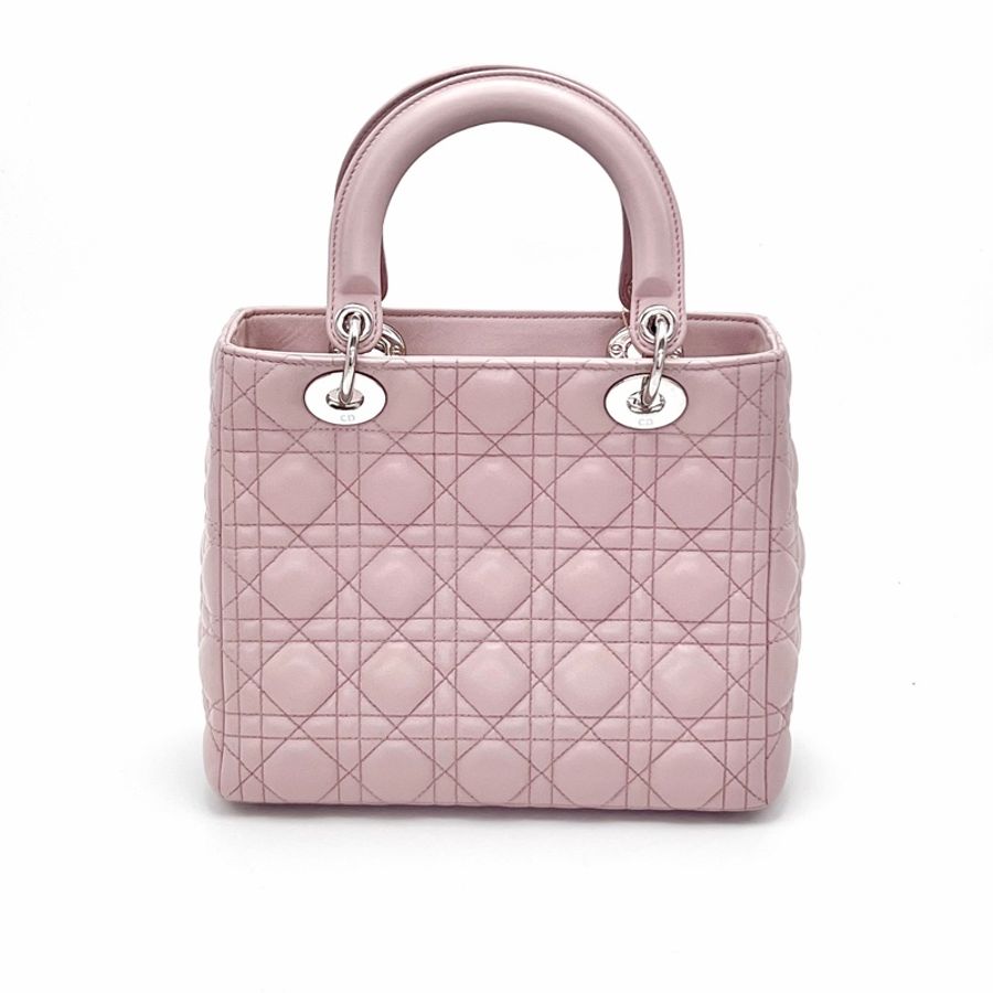 【威選精品】  ✨ DIOR 粉色銀扣羊皮五格黛妃手提肩背斜背包 ✨-1