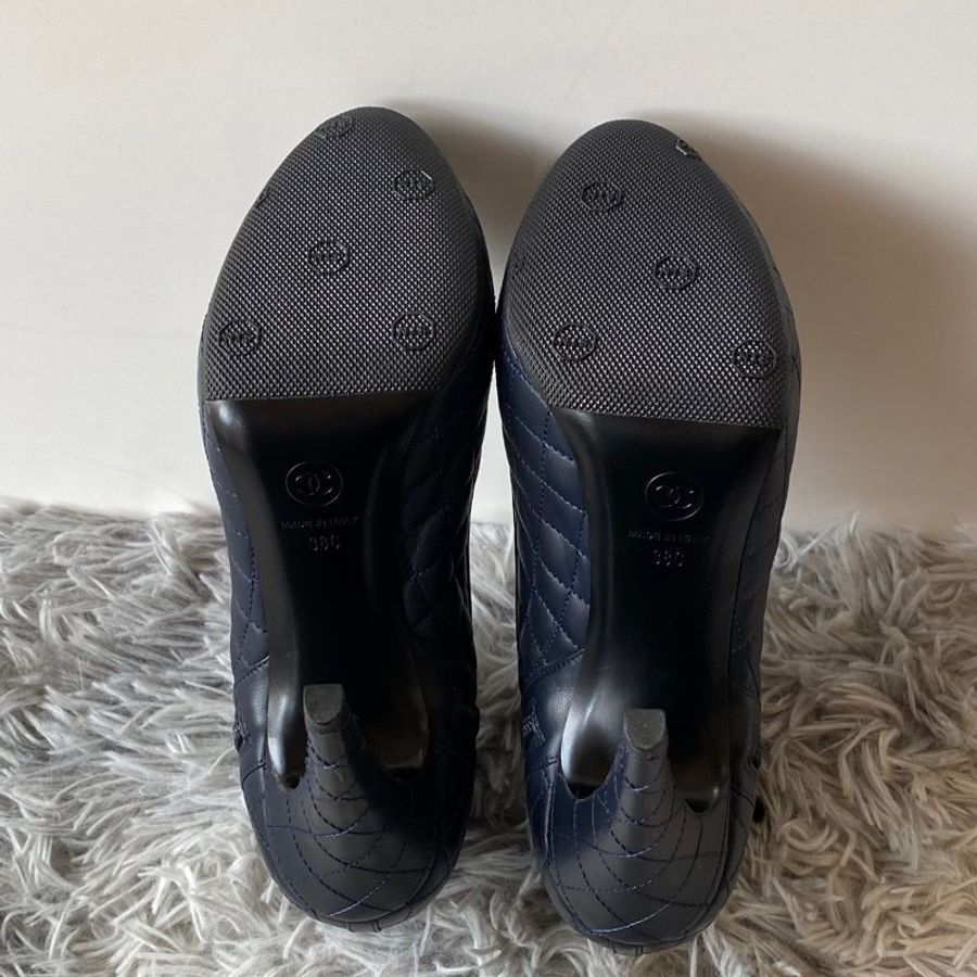 CHANEL 深藍 黑色 小羊皮 菱格紋 12CM 高跟 踝靴 38號-6