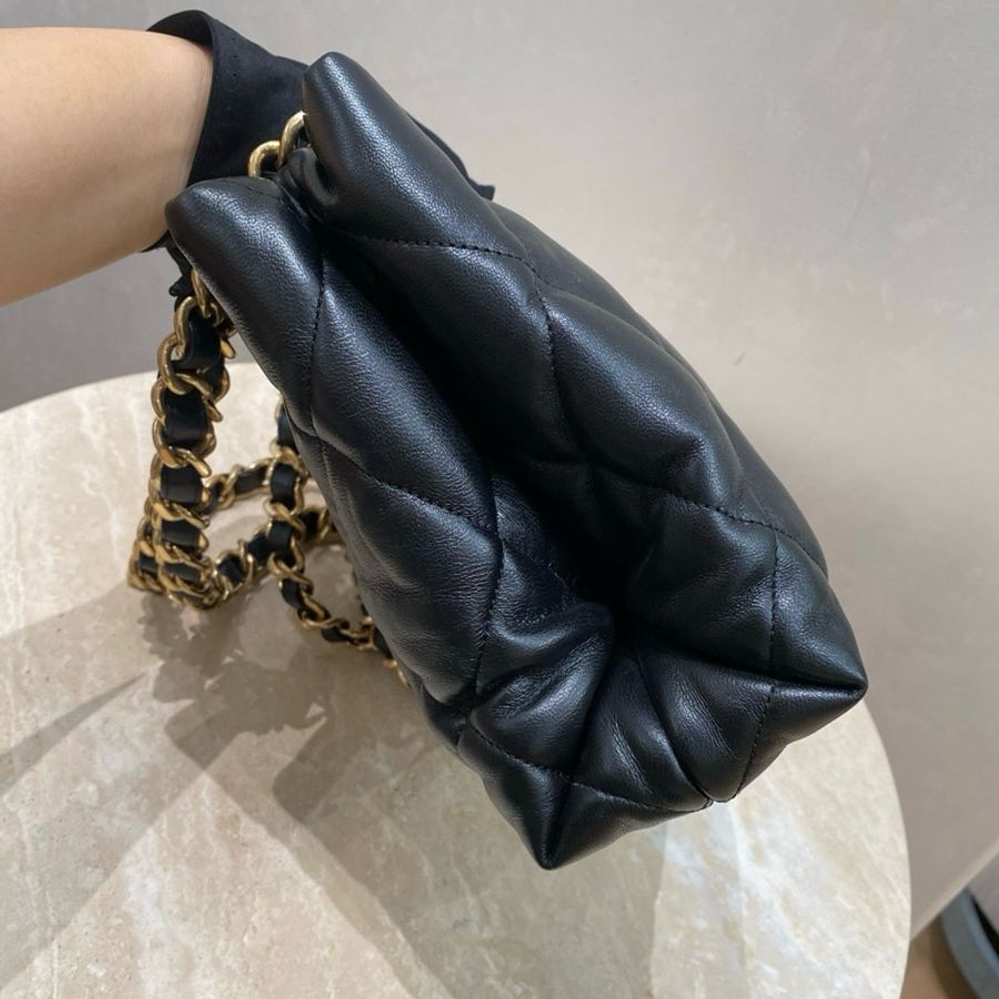 Chanel 香奈兒 22B新款shopping bag黑金菱格紋泡芙小號托特包單肩包小購物袋-3