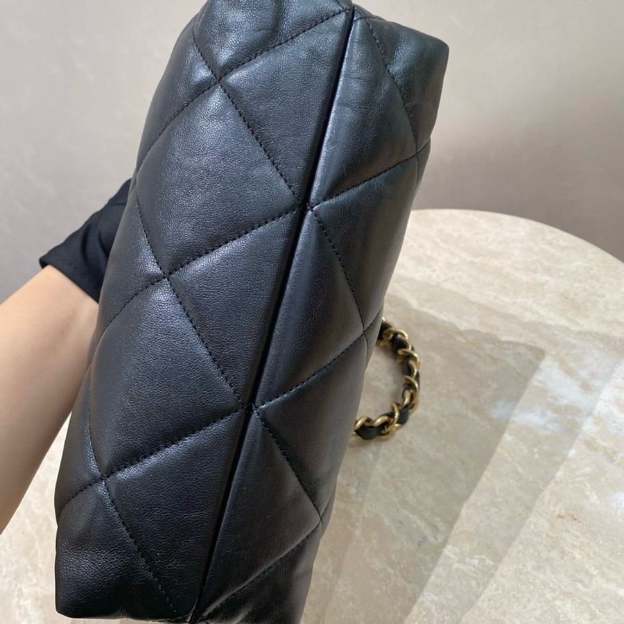 Chanel 香奈兒 22B新款shopping bag黑金菱格紋泡芙小號托特包單肩包小購物袋-4