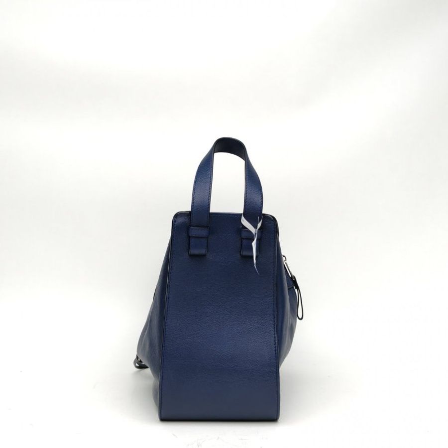 LOEWE Hammock吊床包小號藍色牛皮銀扣肩背包-1