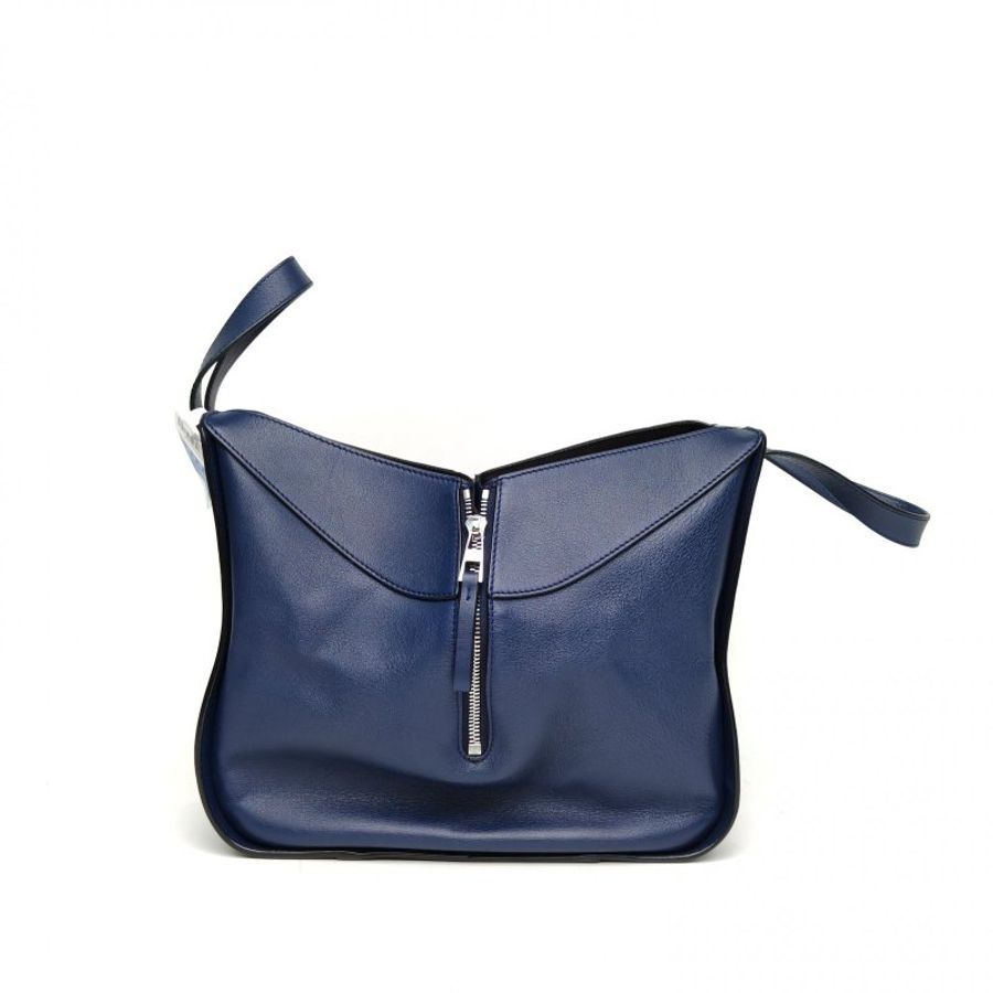 LOEWE Hammock吊床包小號藍色牛皮銀扣肩背包-2