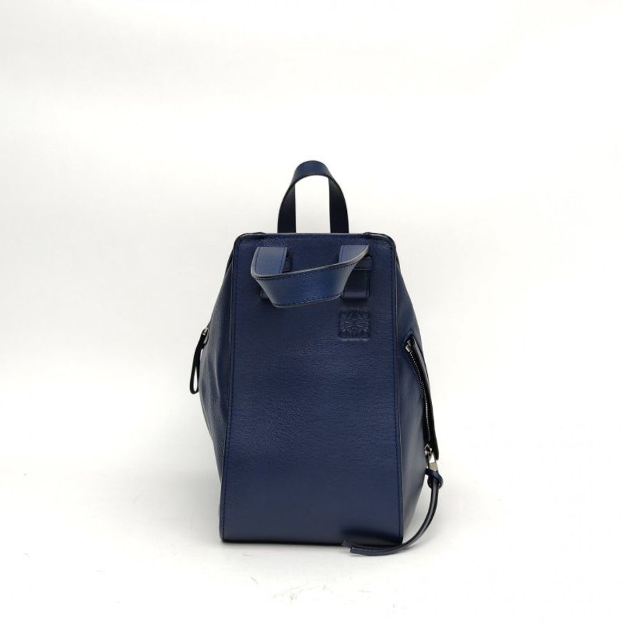 LOEWE Hammock吊床包小號藍色牛皮銀扣肩背包-3