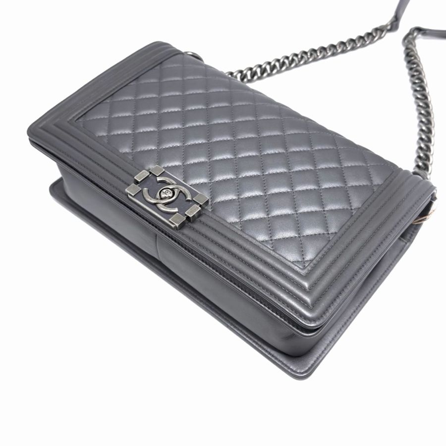 【威選精品】 ✨ CHANEL 灰色銀扣大號 Le Boy 肩背斜背包 ✨-3