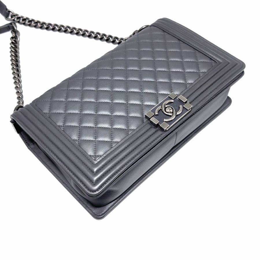 【威選精品】 ✨ CHANEL 灰色銀扣大號 Le Boy 肩背斜背包 ✨-4