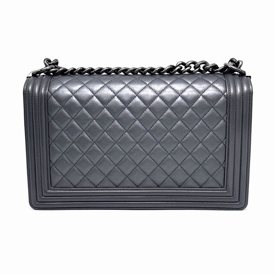 【威選精品】 ✨ CHANEL 灰色銀扣大號 Le Boy 肩背斜背包 ✨-6