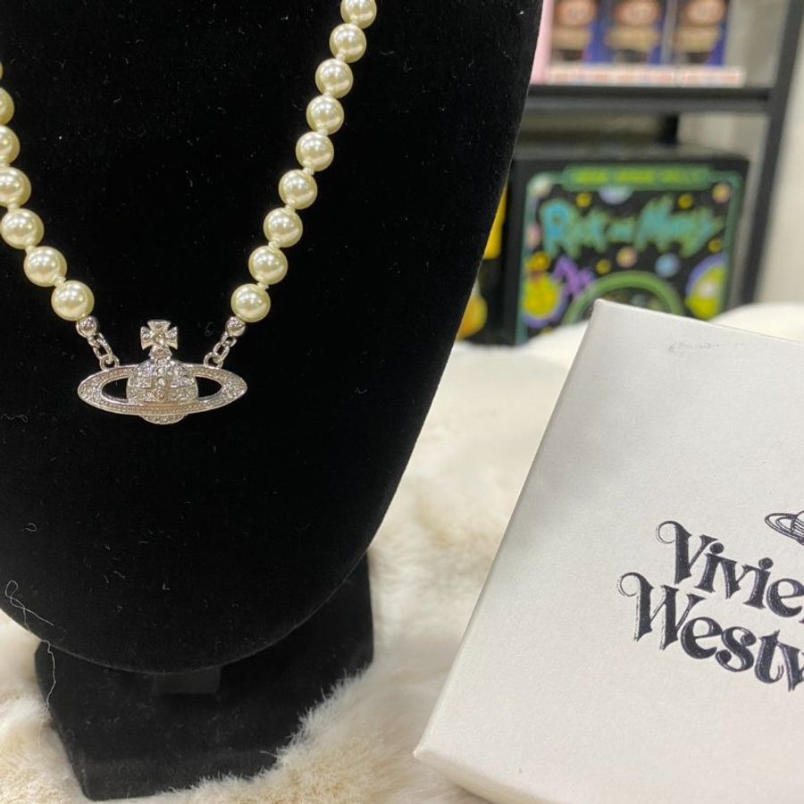Vivienne Westwood Mini Bas Relifechoker 西太后浮雕土星吊墜珍珠項鍊銀-4