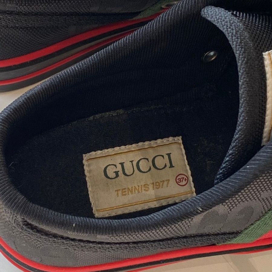 GUCCI 黑色 緹花 GG 綠紅綠 布鞋 球鞋 休閒鞋 38號-3