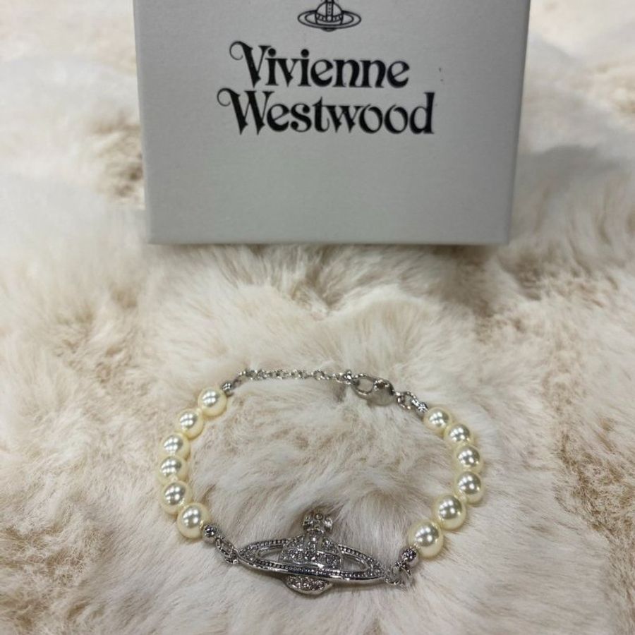 Vivienne Westwood Mini Bas Relife 西太后浮雕珍珠手鍊 銀 全新全配-0