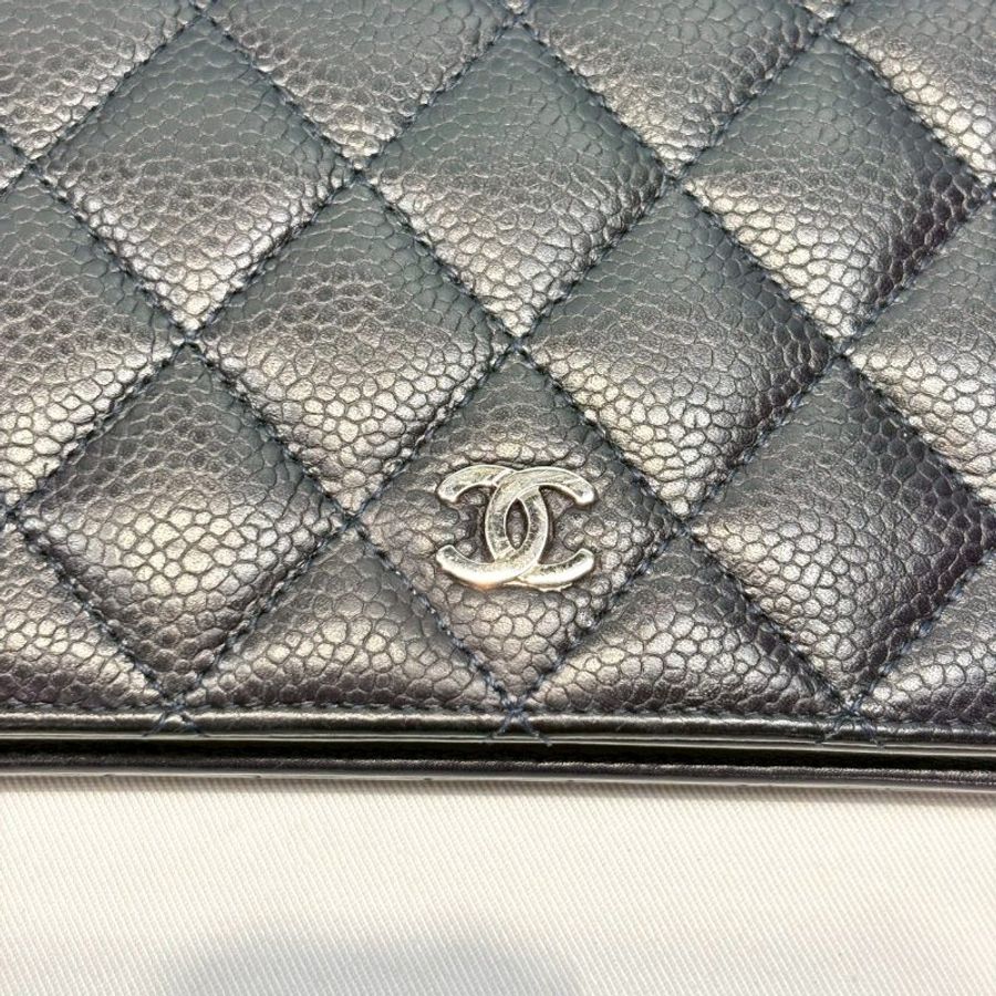 CHANEL 銀扣荔枝牛皮雙折長夾-7