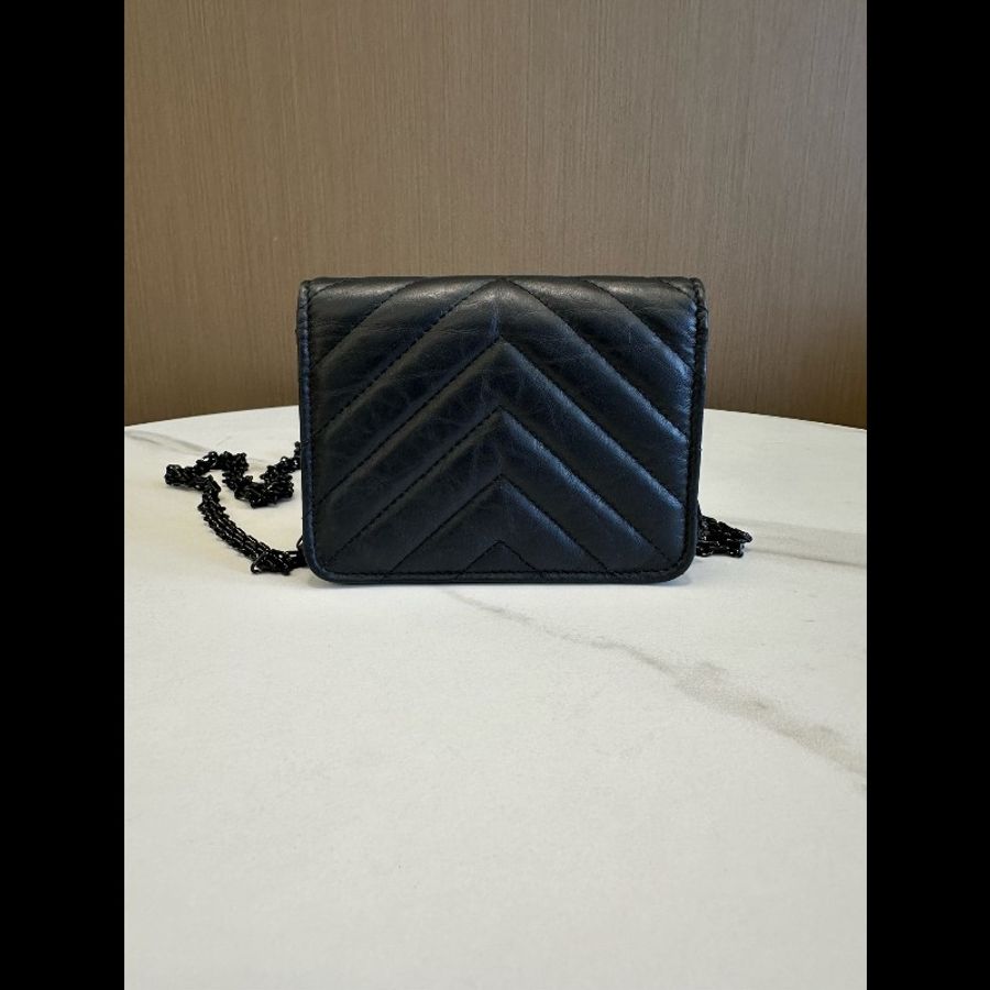 Chanel 香奈兒 255 So Black 小廢包 黑色牛皮V紋 鏈條卡包-3