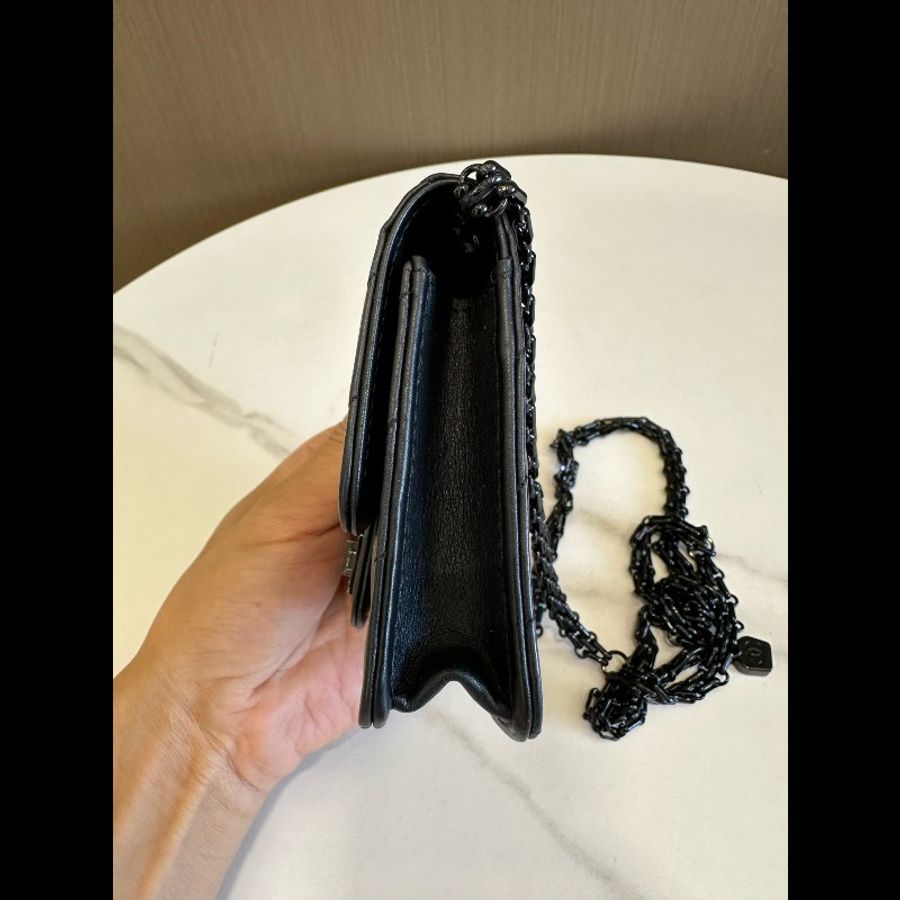 Chanel 香奈兒 255 So Black 小廢包 黑色牛皮V紋 鏈條卡包-4