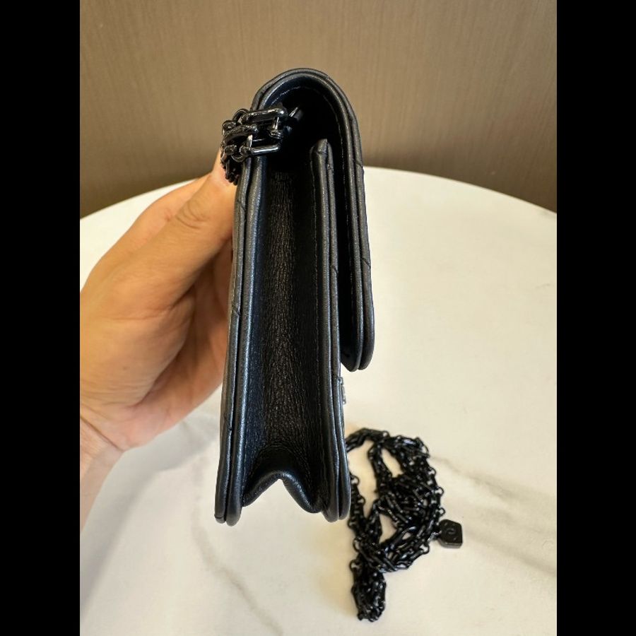 Chanel 香奈兒 255 So Black 小廢包 黑色牛皮V紋 鏈條卡包-5