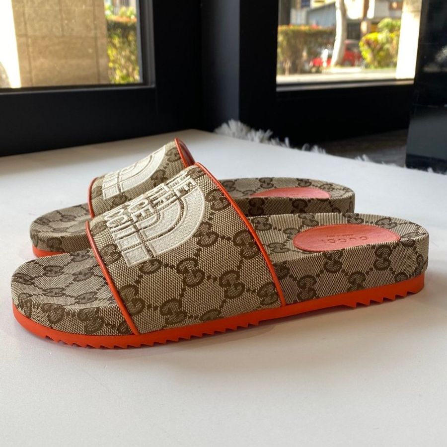 Gucci × The North Face 聯名 老花 帆布 真皮 刺繡 休閒 涼鞋 拖鞋 38號-2