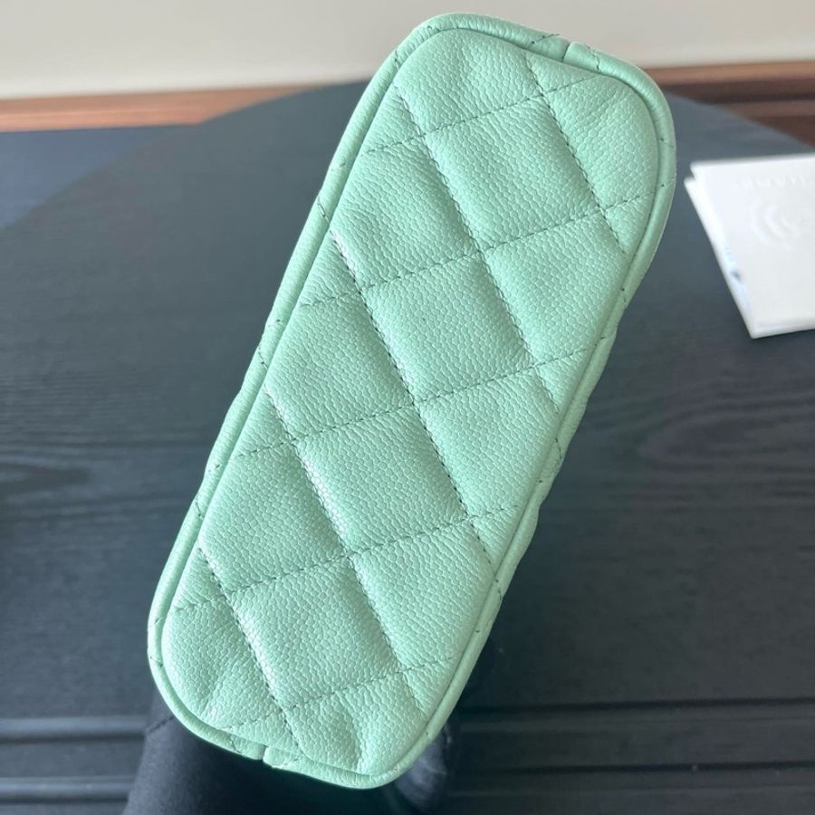 Chanel 香奈兒25C薄荷綠荔枝紋手提小包飯盒包斜挎包單肩包-3