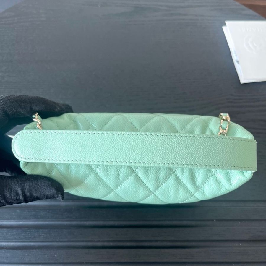 Chanel 香奈兒25C薄荷綠荔枝紋手提小包飯盒包斜挎包單肩包-6