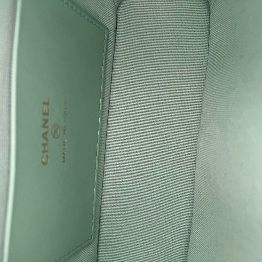 Chanel 香奈兒25C薄荷綠荔枝紋手提小包飯盒包斜挎包單肩包-7